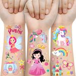 Unicorn Princess Temporary Tattoo for Kids, 270+ Pcs Rainbow Crown Fake Tattoos for Girls’ Party Supplies Kids' Birthday Favor, 36 Sheets Waterproof Tattoo Stickers for 5 6 7 8 9 Years Old Girls