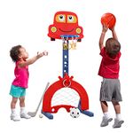 Basketball Hoop Set for Toddlers Kids Indoor Outdoor 4-in-1 Sports Activity Center Play Set Adjustable Basketball Hoop/Soccer Goal Ring Toss Golf Best Gift for Kid Baby Toddler Infant