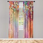 Ambesonne Flower Window Curtains, Abstract Herbs Alternative Medicine Blossoms Ivy Back Florets Shrubs Design, Lightweight Decorative 2-Panel Set & Rod Pocket, Pair of - 28" x 63", Peach Fuchsia