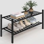 Z&L HOUSE 2-Tier Shoe Rack for Closet, Stackable Bamboo Shoe Rack for entryway, Hallway, Bathroom, Multifunctional Utility Free Standing Shoe Shelf Black