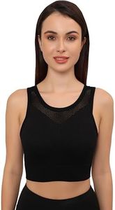 GLAMORAS Women's Polyester Spandex Padded Wireless Sports Bra | Full Coverage, Seamless & High Support Sports Bra for Workout & Yoga | Size: XL Black