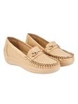 Shoetopia Upper Metalic Buckle Detailed Beige Loafers for Women & Girls /UK8