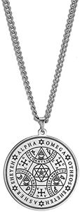 SIPURIS Enochian Angel Amulet Necklace for Men Women Magic Hexagram Triangle Pendant Necklace Stainless Steel Solomon Kabbalah Talisman Protection Vintage Jewelry Gifts, Stainless Steel, No Gemstone