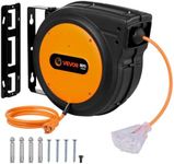 VEVOR Retractable Extension Cord Reel, 80 FT, Heavy Duty 12AWG/3C SJTOW Retractable Power Cord with Lighted Triple Tap Outlet, 15 Amp Circuit Breaker 180° Swivel Bracket for Ceiling or Wall Mount