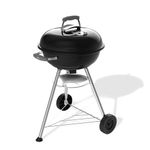 Weber Compact Kettle Charcoal Barbecue 47 cm with Stand & Wheels/Classic BBQ, Rust-Resistant Porcelain-Enamelled Finish, Built-In Lid Thermometer, Ash Catcher, 1548 cm² Cooking Surface, Black