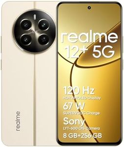 realme 12+ 5G Smartphone 8 + 256 GB with NFC, Sony LYT-600 OIS Portrait Camera, Dimensity 7050 5G Chipset, 120Hz AMOLED Display, Rainwater Smart Touch, 67W Supervooc Charge, Navigator Beige (no