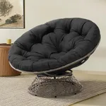 Bme 46" Large Size Ergonomic Wicker Papasan Chair with Soft Thick Density Fabric Cushion, Bee-Designed Base, High Capacity Steel Frame, 360 Degree Swivel for Living, Bedroom,...