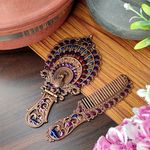 Vemlons Comb And Mirror Compact Mirror Hand Mirror Handicraft Metal Hand Mirror And Comb/Antique Comb And Mirror Set For Women And Girls Tabletop Mount Mirror, Round, Framed, Multicolour