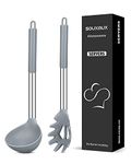 Silicone Pasta Fork and Soup Ladle Set, Non-Stick BPA Free Heat-Resistant Handy Kitchen Utensils for Cooking, Serving, Draining, Stirring