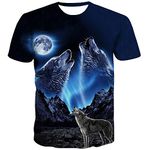 QCIV Wolf at Moon Shirt Mens Animal Wolves 3D Print Tshirt Short Sleeve (XL, Wolf Moon T-Shirt)