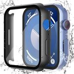 Misxi [2 Pack] Waterproof Case with Button Designed for Apple Watch Series 9 (2023) Series 8 Series 7 45mm, Hard PC Cover with Tempered Glass Screen Protector for iWatch, 1 Black + 1 Transparent