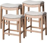 Maven Lane Adrien Backless Saddle Kitchen Counter Stool, Weathered Oak, Set of 4