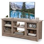 COSTWAY TV Stand for TVs up to 65 Inch, Wooden TV Cabinet Media Entertainment Center with Adjustable Shelves, 147cm Living Room Bedroom TV Unit Console Table for 18" Electric Fireplace (Grey)