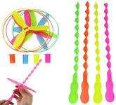 YUEMING 10Pcs Twisty Pull String Flying Saucers Helicopters, Spinning Flying Disc Helicopters Toy Educational Toys, Dragonfly Toy Flying Disc Toy for Children(Color Random)