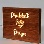 WOWOOD Customized Wedding Gift with LED Lamp | LED Name Lamp | Love Lamp (Golden Oak, Pack of 1)