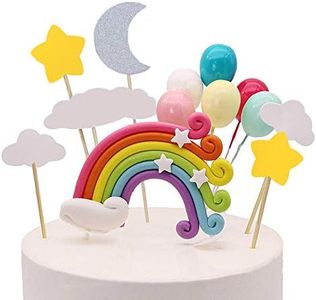 Palksky Colorful Rainbow Cake Topper/Wedding Cake Flags/Cupcake Picks Set -Include Cloud Balloon Moon Stars/Boy Girl Kid Birthday Baby Shower Party Baking Decoration Supplies