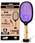 WEIRD WOLF 2 in 1 UV Light Mosquito Bat Racket Electric Fly Swatter with Base Stand, Lithium Battery, USB Type-C Charging, Warranty, Peach/Black