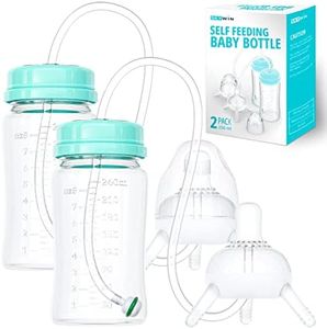 Skywin Self Feeding Baby Bottle 8oz Bottle Holder for Baby - 2 Pack Baby Bottle with Straw, Anti Colic, for Convenient Feeding (Green)