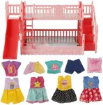 BABESIDE 13 Pcs Baby Doll Crib Set with Baby Doll Clothes for 4-6 Inch Baby Dolls, Baby Doll Bunk Bed Doll Furniture with Toy Slide and 6 Sets of Doll Clothes Accessories Set for Mini Baby Dolls