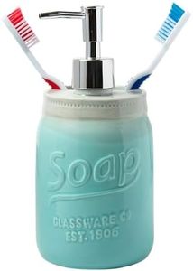 Comfify Mason Jar Design Soap Dispenser & Toothbrush Holder - Vanity Decorative Bathroom Accessories Pump & Ceramic - 12oz Liquid Soap Dispenser for Bath with Embossed Design