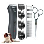 Wahl Clipper Rechargeable Pet Clipper Kit with Rinseable Stainless Steel Precision Blades for Grooming at Home with Stainless Steel Detangling Comb and Scissors - Model 9179