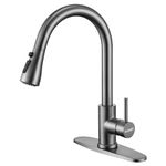 HUAAKE Kitchen Faucet with Pull Down Sprayer, Multi-Function Stainless Steel Single Handle High Arc Kitchen Sink Faucet, 360° Swivel Modern Commercial Kitchen tap with Deck Plate (Iron Gray)