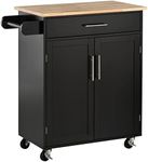 HOMCOM Rolling Kitchen Island Cart with Wood Top, Enough Storage Drawer Space with Towel Bar Rack Shelves, Portable Kitchen Utility Serving Cart Trolley on Wheels (Black)