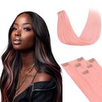 Lashey Pink Hair Extensions 58g 4pcs Seamless Clip in Hair Extensions Human Hair with Highlight Effect 24 Inch Long Straight Hair Extensions Clip ins for Women 100% Remy Human Hair