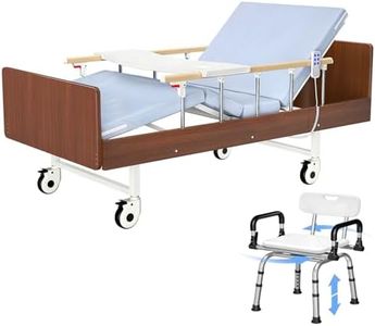 Epachois Fully Electric Hospital Bed for Home Use with Premium Mattress and Rails and Shower Chair, Adjustable Bed, HomeCare Hospital Beds Set, 76.8" x 37.8"