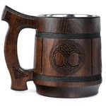 TESLYAR Beer Mug 600 ML - 20 OZ - Viking Mug - Tankard Mug - Beer Stein - Wooden Beer Mug - Handmade Gifts for Men | Fathers Day | Christmas | Birthday Gifts | Celtic Men Mugs - Tree of Life