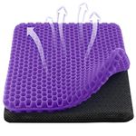 Gel Seat Cushion for Driving & Long Sitting - Chair Seat Cushion for Car, Office Chair, Wheelchair - Honeycomb Design (Absorbs Pressure) for Back, Hip Tailbone Pain Relief (Purple)