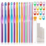 Tiiduo 37 PCS Crochet Hooks Set, High Quality Coloured Aluminum Ergonomic Handle Crochet, Hook Needles for Arthritic Hands, with Stitch Markers and Large-Eye Blunt Needles