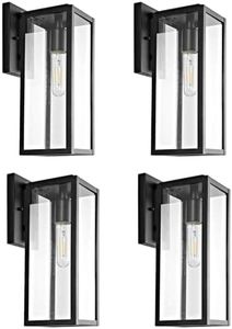Bestshared 15" Outdoor Wall Lantern, 4 Pack Exterior Wall Sconce Light Fixtures,Wall Mounted Single Light, Black Wall Lamp with Clear Glass