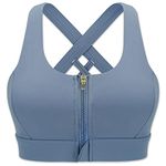 Cordaw Zipper in Front Sports Bra High Impact Strappy Back Support Workout Top, 1-zipper Blue, Small