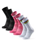 DANISH ENDURANCE Performance Crew Cycling Socks, Cushioned Bike Socks, 3 Pack for Men and Women, Multicolour (1x Black, 1x Pink, 1x White), 6-8