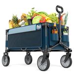 TIMBER RIDGE Collapsible Outdoor Folding Wagon Cart Heavy Duty Camping Patio Shopping Garden Cart with Side Bag Cup Holder