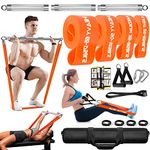 DASKING Resistance Bands Set with 98cm Detachable Exercise Bar, 4 Different Level Pull Up Bands - Fitness Workout Bars Kit for Strength Training, Pilates, Yoga - Home Gym Sports System Equipment