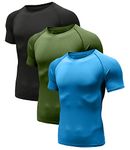 Holure Men's (Pack of 3) Workout Athletic Compression Short Sleeve Men Gym Shirts Black/Green/Blue 06 M