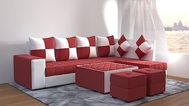 MIRFAR Aureate 8 Seater L Shape Sofa Set for Living Room - (RHS) Red | Elegant Sofa Set Perfect for Home Living Room and Guests