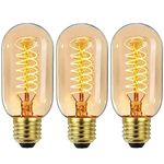 Sunnylinn E27 Vintage Edison Light Bulb 40W Dimmable, T45 E27 Vintage Light Bulbs Warm White, Edison Screw ES Decorative Retro Filament Light Bulbs, Tube Squirrel Cage Bulb 230V (3-Pack).