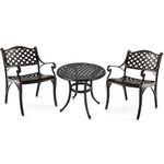 TANGZON 3 Pieces Patio Bistro Set, Cast Aluminum Outdoor Table and Chairs Set with Elegant Pattern, All-weather Garden Furniture Set for Lawn, Backyard, Balcony (Table+2 Grid Pattern Chairs)