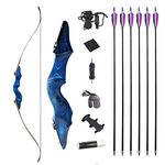 60 Inch Black Hunter Original Takedown Recurve Bow and Arrow Set 20-60lbs Traditional Wood Longbow Right and Left Handed American Hunting Longbow for Outdoor Hunting Shooting (50 Lbs, Diamond Blue set/Left handed)