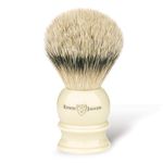 Edwin Jagger 3EJ467 Large Silver Tip Badger Shaving Brush, Imitation Ivory for use with Shaving Cream or Soap for Men