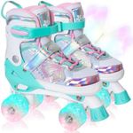 Kids Roller Skates for Girls Boys - Teal for Little Kids Age 4 5 6 7- Adjustable All Light up Wheels Indoor Outdoor Sports Birthday Gift for Son and Grandson