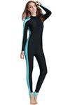 Micosuza Swimsuit for Women Design One Piece Long-Sleeve Surfing Suit, Long Leg Cover-blue, 3X-Large