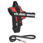 KIKA Pets Personalized Dog Harness | Dog Harness with Name | Customized Dog Vest Harness, Extra Small Size (for Below 5 kgs Dogs) Cherry Red with Padded Leash