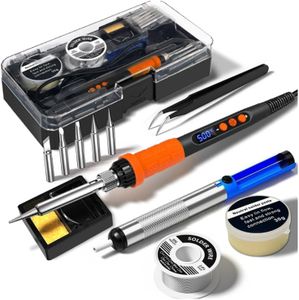 90W Soldering Iron Premium Kit,Soldering Gun with Ceramic Heater, 12-in-1 Soldering Tool, Adjustable Temperature 180 to 500°C, Includes Soldering Iron Tip, Solder Wire, Pump and Paste
