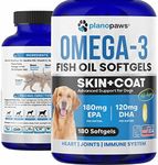 Omega 3 Fish Oil for Dogs Capsules - Salmon Oil for Dogs - Dog Fish Oil Supplement May Help Shedding, Allergy, Itching - Support Dry Skin, Joints - Dog Skin and Coat Supplement - 180 Fish Oil Pills