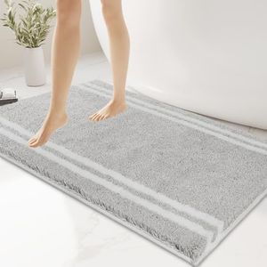 PURRUGS Non-Slip Bathroom Rug 30" x 46" - Super Absorbent & Quick Dry Shaggy Microfiber Bath Mat, Machine Washable Plush Throw Rug for Bathtub, Shower and Sink, Light Grey