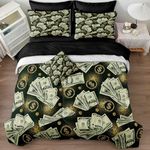 Money Bedding Comforter Set Twin Size 6 Pieces Dollar Home Decor Black Sheet Set Dollar Bill Bed in a Bag with 1 Cushion Cover (Twin, Dollar)